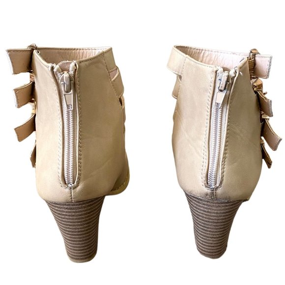 Natalie | Tan Wedge Heel Booties With Buckles | Size 10 - Picture 3 of 5